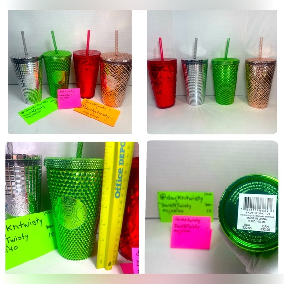 BNWT 1 STARBUCKS 2023 BRIGHT SHINY METALLIC GREEN STUDDED 16OZ TUMBLER C… - Picture 12 of 13